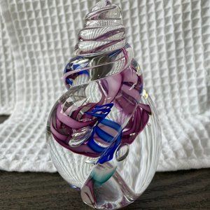 Handblown Glass Art Vintage "SIRO '96" Large Swirl Shell Blue Purple Pink